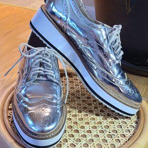 Shellys London metallic silver Oxford Loafers